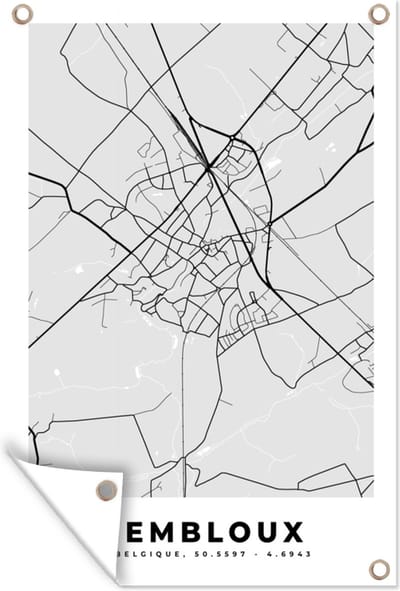 Muurdecoratie Zwart Wit – België – Plattegrond – Stadskaart – Kaart – Gembloux - 120x180 cm - Tuinposter - Tuindoek