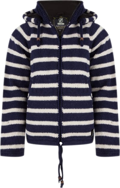 Gebreid Wollen Dames Vest van Schapenwol met Polyester Fleece voering en afneembare capuchon - SHAKALOHA - W Breton Ziphood L