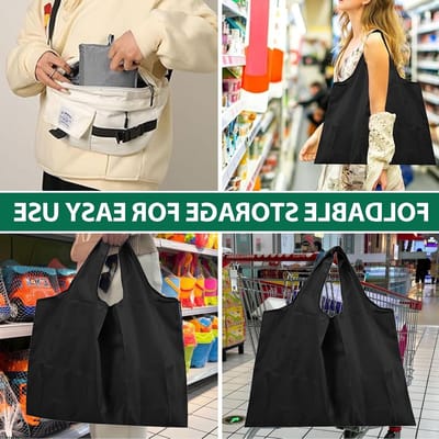 Vouwbare boodschappentas set van 4, herbruikbare opbergzakken, groot formaat 58 x 40 cm, wasbare tas met karabijnhaak voor reizen en winkelen