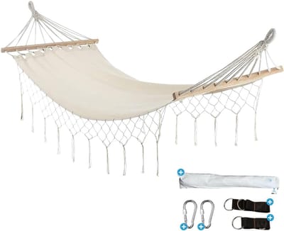 Luxe Hangmat met Spreidstok - Comfortabel - 100% Katoen - Inclusief Ophangmateriaal en Draagtas - 100 x 200cm