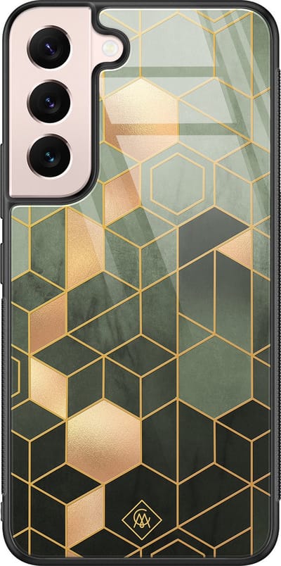 Casimoda® hoesje - Geschikt voor Samsung Galaxy S22 - Kubus Groen - Luxe Hard Case Zwart - Backcover telefoonhoesje - Groen