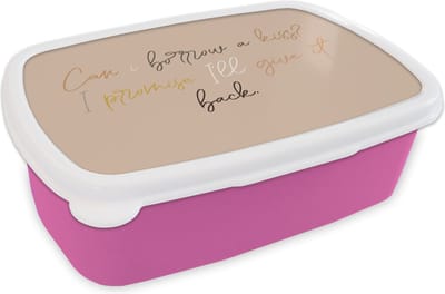 Broodtrommel Roze - Lunchbox - Brooddoos - Can I borrow a kiss? I promise I'll give it back - Spreuken - Quotes - 18x12x6 cm - Kinderen - Meisje