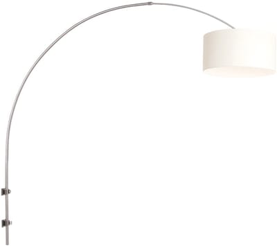 Staalkleurige wandlamp Sparkled Light 8144ST met wit grof linnen kap, moderne stijl, 145 cm hoog en 40 cm diameter, Steinhauer, draaibaar en uitschuifbaar