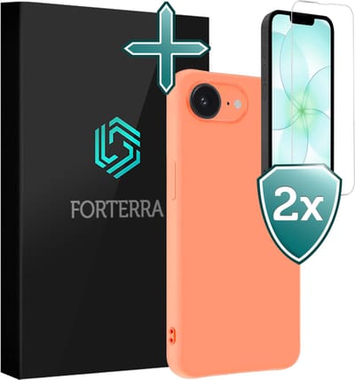 Hoesje Met 2x Screenprotector - Geschikt voor Apple iPhone 17e - Sterk & Shockproof - Telefoon Hoes - Back Cover - Siliconen Case - Perzik