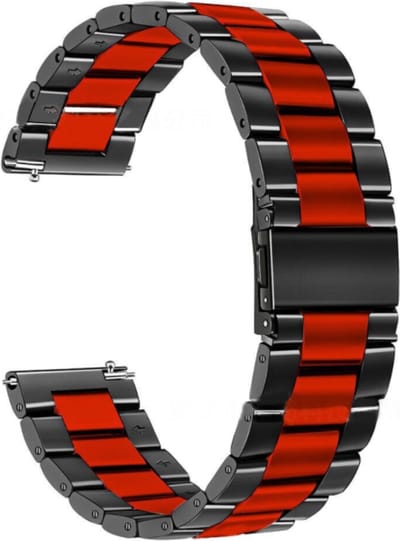 Strap-it Stalen schakel bandje 22mm - RVS bandje geschikt voor Samsung Galaxy Watch 46mm / Galaxy Watch 3 45mm / Gear S3 Classic & Frontier - Amazfit GTR 47mm / GTR 2 / GTR 3 - Pro - OnePlus Watch - zwart/rood
