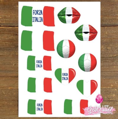 GetGlitterBaby® Plak Tattoos Voetbal / Tijdelijke Tattoo Sticker / Nep Tatoeage / Gezicht en Lichaam Schmink Versiering - Italië / Italiaanse Vlag / Italy