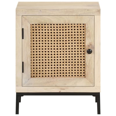 vidaXL - Nachtkastje - 40x30x50 - cm - massief - mangohout - en - natuurlijk - riet