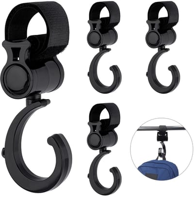 Dailygoods- Kinderwagenhaken 360 Graden Draaibaar - Buggyclips - Rollator Haken - Winkelwagentas Haken - Stevige Loophaken - Duurzaam ABS-Kunststof