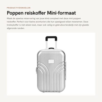 Dailygoods- Poppen Reiskoffer Mini-formaat - Trolleykoffer - Speelgoedkoffer - Robuust Kunststof - Veilig en Duurzaam - Voldoende Opbergruimte