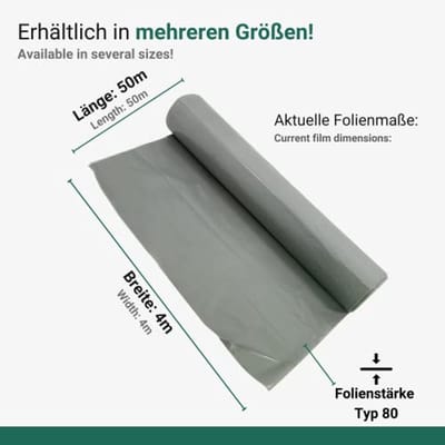 Doorscheidend en scheurbestendig beschermzeil van polyethyleen, 4 x 50 m, waterdicht voor binnen en buiten