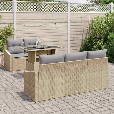 vidaXL - Tuinbank - Set - 6 - st - Beige - en - Lichtgrijs - poly - rattan