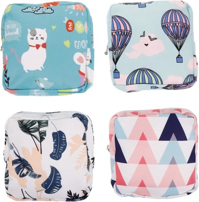 Opbergtasjes Maandverband - Kleine Portemonnees - Persoonlijke Hygiëne - Set van 4 stuks - 13 x 13 cm - Diverse Kleuren