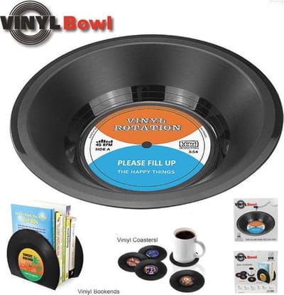 Knaak Set LP Onderzetter + Bakje Vinyl - Retro Style - Vintage - Zwart