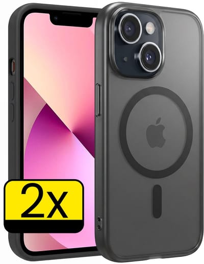 Hoesje - 2 Stuks - Geschikt voor Apple iPhone 14 - Magsafe Compatible - Sterk & Shockproof - Back Cover - Shock Proof Case - Telefoon Hoes - Telefoonhoesjes - Zwart