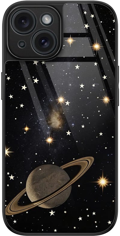 Hoesje geschikt voor Apple iPhone 15 - Space - Zwart - TPU luxe case (glossy toplaag) - Print - Hardcase backcover zwart
