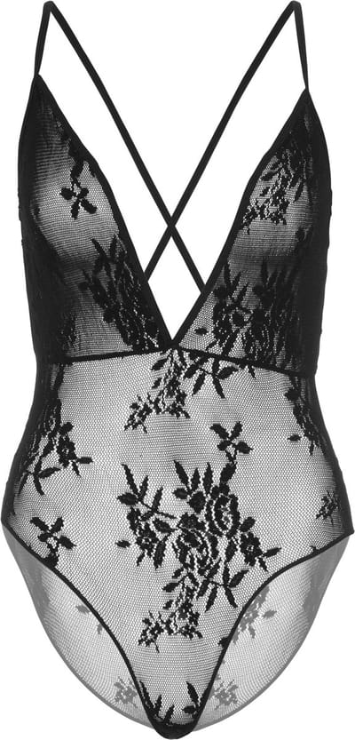Deep V floral lace teddy