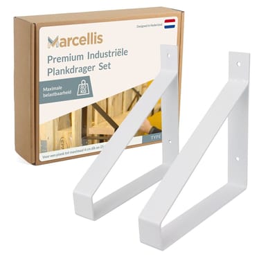 Marcellis - 2x Industriële plankdrager - Voor plank 25cm + schroefset - mat wit - staal - T1