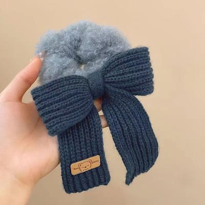 Nouveaux anneaux de cheveux en laine d'agneau solide automne/hiver en laine tricotée nœud papillon accessoires de cheveux pour filles nœud papillon doux moelleux bleu