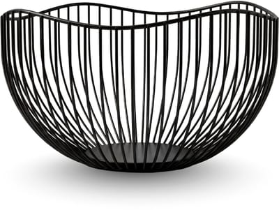 Baulk® - Fruitschaal zwart – Fruitmand – Metaal – Modern – Medium – 25cm - Golvend recht