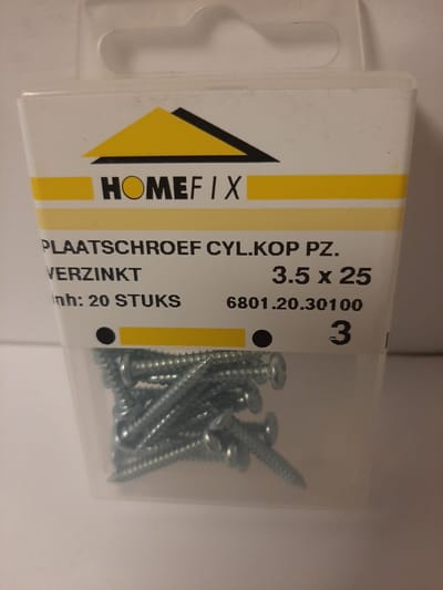 Homefix Plaatschroef-Cyl.Kop pz Verzinkt 35x25