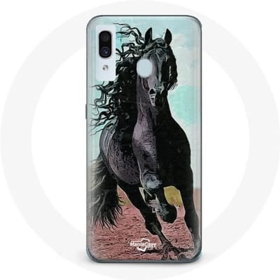 Coque - MANIACASE - Samsung Galaxy A30 - Souple - Noir - Cheval Frisonne noir