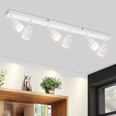 NETTLIFE Opbouwspot - GU10 Fitting - 6-Lichts - rechthoekig - Wit - Moderne Plafondlamp - L 83cm - Metaal - 355° kantelbaar - Plafondspot - voor Woonkamer | Slaafkamer | Gang - Zonder Lichtborn