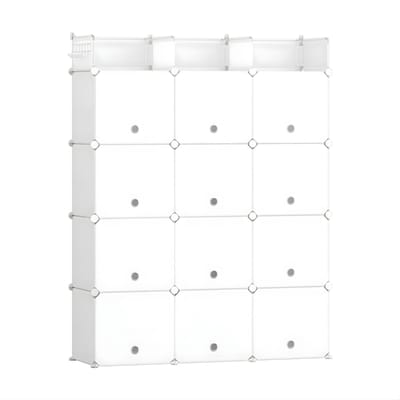 Schoenenkast – Voor Hal & Entree – 12-Deurs Schoenenkast met Haken, Geschikt voor 48 Paar Schoenen, Plastic Schoenenrek – Wit
