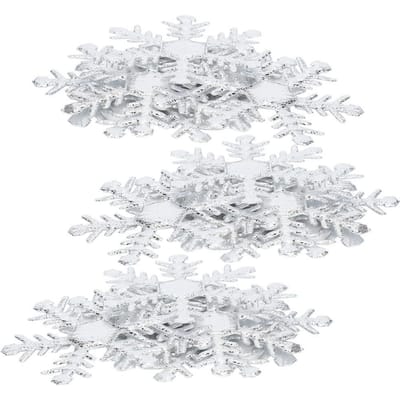 1 Pak Sneeuwvlok Decoratie Non-Woven Stof Kerstdecoratie Sneeuw Pailletten Zilver 6cm white