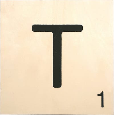 Houten Bordje 10x10x0.5cm - T - Zwarte Letter/Woordwaarde - Onbehandeld - Onderzetter/Homedeco