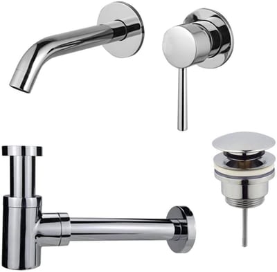 FugaFlow Eccelente Sobrado Badkamer Slim Wastafelkraanset - inbouw wastafelkraan - klikwaste plug - verlaagde design sifon - Chroom