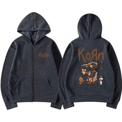 Vintage 90s Singer Rock Band Korn Grafische Rits Hoodie Streetwear Mannen Vrouwen Los Oversized Rits Hoodies Man Hip Hop Sweatshirt M donkergrijze kleur