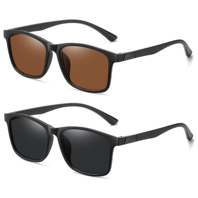 Sport Zonnebril - 2 Stuks - 16g Ultralicht - Lifestyle Zonnebril - Trendy Zonnebril - UV400 HD & Stootvast - Waterafstotend - Voor MTB & Outdoor - Heren & Dames - Bruin & Zwart