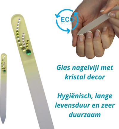 Milano Kristal Glas Nagelvijl - Glass Nailfile - Geel met steentjes - Onverslijtbaar - 19