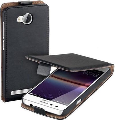 Zwart eco leather flipcase voor Huawei Y3II / Y3 2 Telefoonhoesje