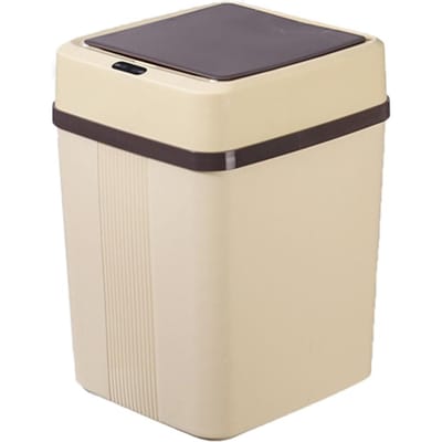 Poubelle 12 L avec capteur intelligent et couvercle stable, style simple, poubelle automatique sans contact pour Khaki beige