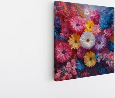 Saammp Canvas Schilderij - Kleurvolle bloemen - Abstract - 20x20 - Foto op canvas - Wanddecoratie - Muurdecoratie Woonkamer - Kantoor Decoratie