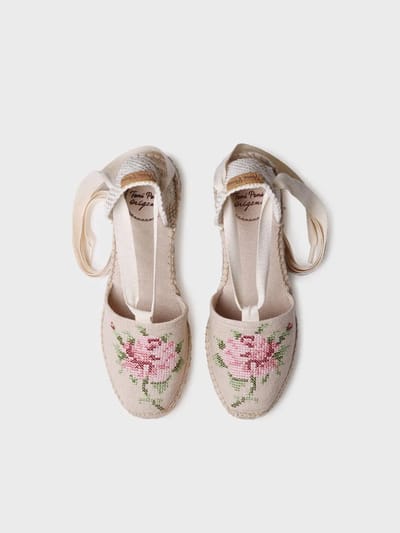 Vegan dames espadrille van katoen met borduurwerk en sleehak | VENICE