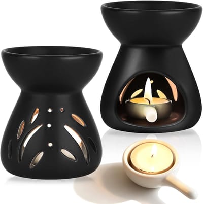 2 stuks geurlampen van keramiek, keramische geurlamp, keramische oliebrander met 2 kaarslepels, trechtermodel, geurlamp voor etherische oliën, geurlamp, theelicht voor slaapkamer, woonkamer, yoga