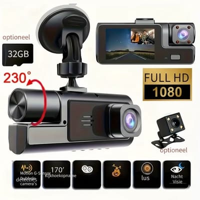 1080p Dashcam voor Auto met Infrarood Nachtzicht, Ingebouwde Audio, 32 GB Geheugenkaart, Loop Recording en Parkeermodus – Voertuigbeveiligingscamera voor Continu Bewaken