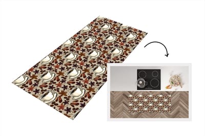 Keukenloper - Loper keuken - Koffie - Kaneel - Patronen - 120x50 cm - Keukenloper vinyl