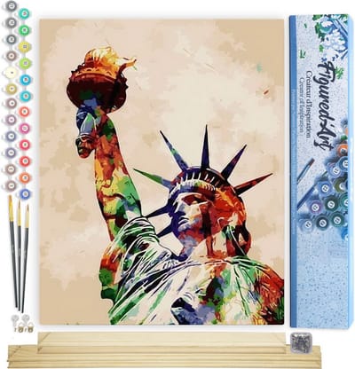 Figured'Art Schilderen op Nummer Volwassenen canvas Vrijheidsbeeld - Handwerk acrylverf Kit DIY Compleet - 40x50cm met DIY houten lijst