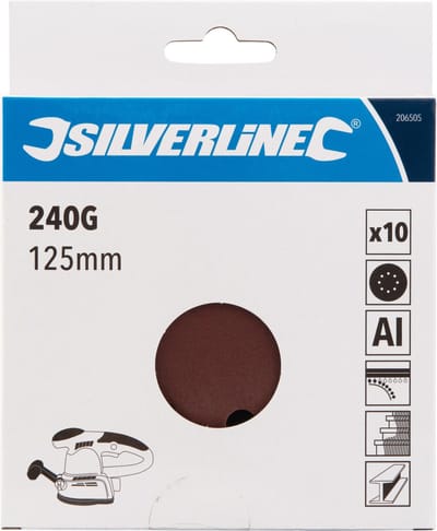 Silverline Klittenband schuurschijven - 8 gaten - Ø 125 mm - korrel 240 - 10 stuks