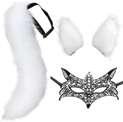 Dailygoods- Nepbont Kostuum - Cosplay Outfit - Vossenstaart - Kattenoren - Haarspeldjes - Kanten Masker - Perfecte Afwerking