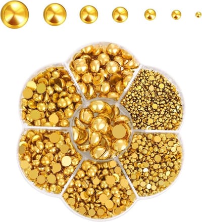 3100 stuks halfronde parelkralen voor nagelambacht, gouden platte halve parels kralen gemengd 7 maten (2/3/4/5/6/8/10 mm) ambachtelijke pareledelstenen voor doe-het-zelf nagelkunst make-up schoenen