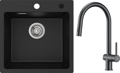 CECIPA max Granieten Spoelbak Met Keukenkraan - Antraciet(45X45cm) Granieten Spoelbak - Granieten Spoelbak Keuken - Granieten Keuken Spoelbak