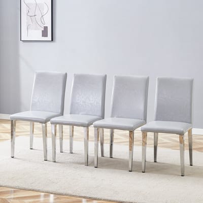 MODENUIT Eetkamerstoel - Set van 4 - Ergonomische Rugleuning - Voor Eetkamer - PU Leer en Metaal - Lichtgrijs