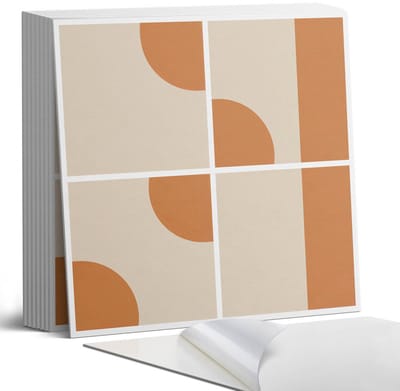 Coloray Plaktegels - Abstracte geometrische vormen Portugese Tegels - 30 cm x 30 cm - Oranje Plaktegels - 9 stuks - Vierkant PVC Tegels - Plaktegels Keuken - Zelfklevende Vloertegels - Vinyl Tegels - Zelfklevende Tegels