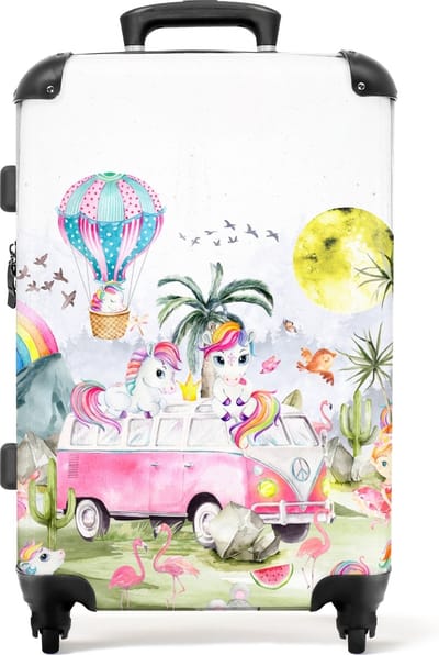NoBoringSuitcases.com® Kinderkoffer - 72 liter - Koffer 20 kg bagage - Eenhoorn - Ballerina - Regenboog - Luchtballon - Meisjes - Trolley kinderen - Koffer meisje - Reiskoffer - Hardcase koffer - 66 cm - Lichtgewicht - TSA slot - Grote koffer