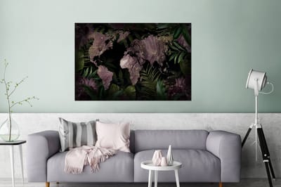 Aluminium schilderij 120x80 cm - Wanddecoratie metaal - Wereldkaart - Luxe - Planten - Metalen muurdecoratie woonkamer - Decoratie industrieel - Foto op dibond - Industriële accessoires slaapkamer