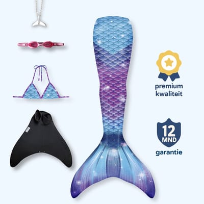 The orginal Galaxy zeemeerminstaart maat 122-128 met bikini - monovin met voetvakken - zwembril en ketting
